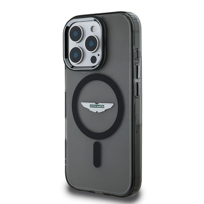 Apple iPhone 16 Pro Max Kılıf Aston Martin Orjinal Lisanslı M-safe Şarj Özellikli IML Baskı Logolu Buzlu Kapak Siyah