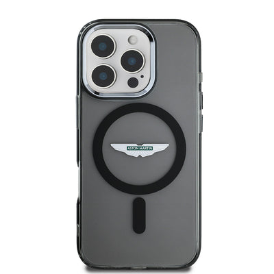 Apple iPhone 16 Pro Max Kılıf Aston Martin Orjinal Lisanslı M-safe Şarj Özellikli IML Baskı Logolu Buzlu Kapak Siyah