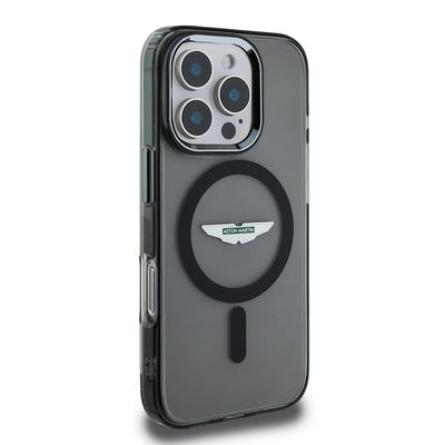 Apple iPhone 16 Pro Max Kılıf Aston Martin Orjinal Lisanslı M-safe Şarj Özellikli IML Baskı Logolu Buzlu Kapak Siyah