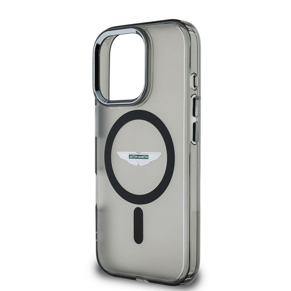 Apple iPhone 16 Pro Max Kılıf Aston Martin Orjinal Lisanslı M-safe Şarj Özellikli IML Baskı Logolu Buzlu Kapak Siyah