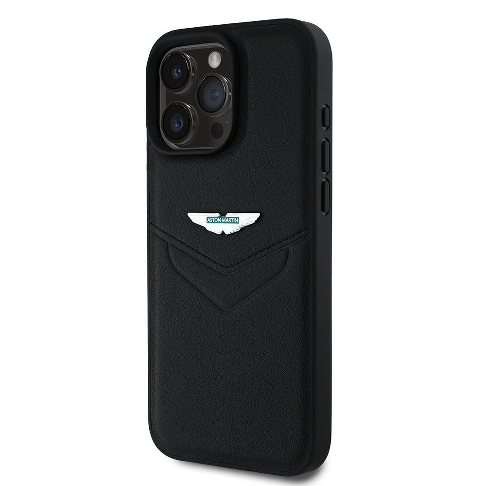 Apple iPhone 16 Pro Max Kılıf Aston Martin Orjinal Lisanslı Victory Dizayn PU Deri Metal Logolu Kapak Siyah
