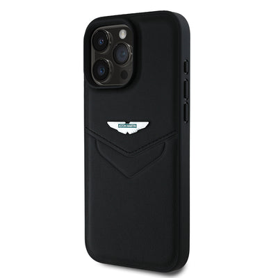 Apple iPhone 16 Pro Max Kılıf Aston Martin Orjinal Lisanslı Victory Dizayn PU Deri Metal Logolu Kapak Siyah