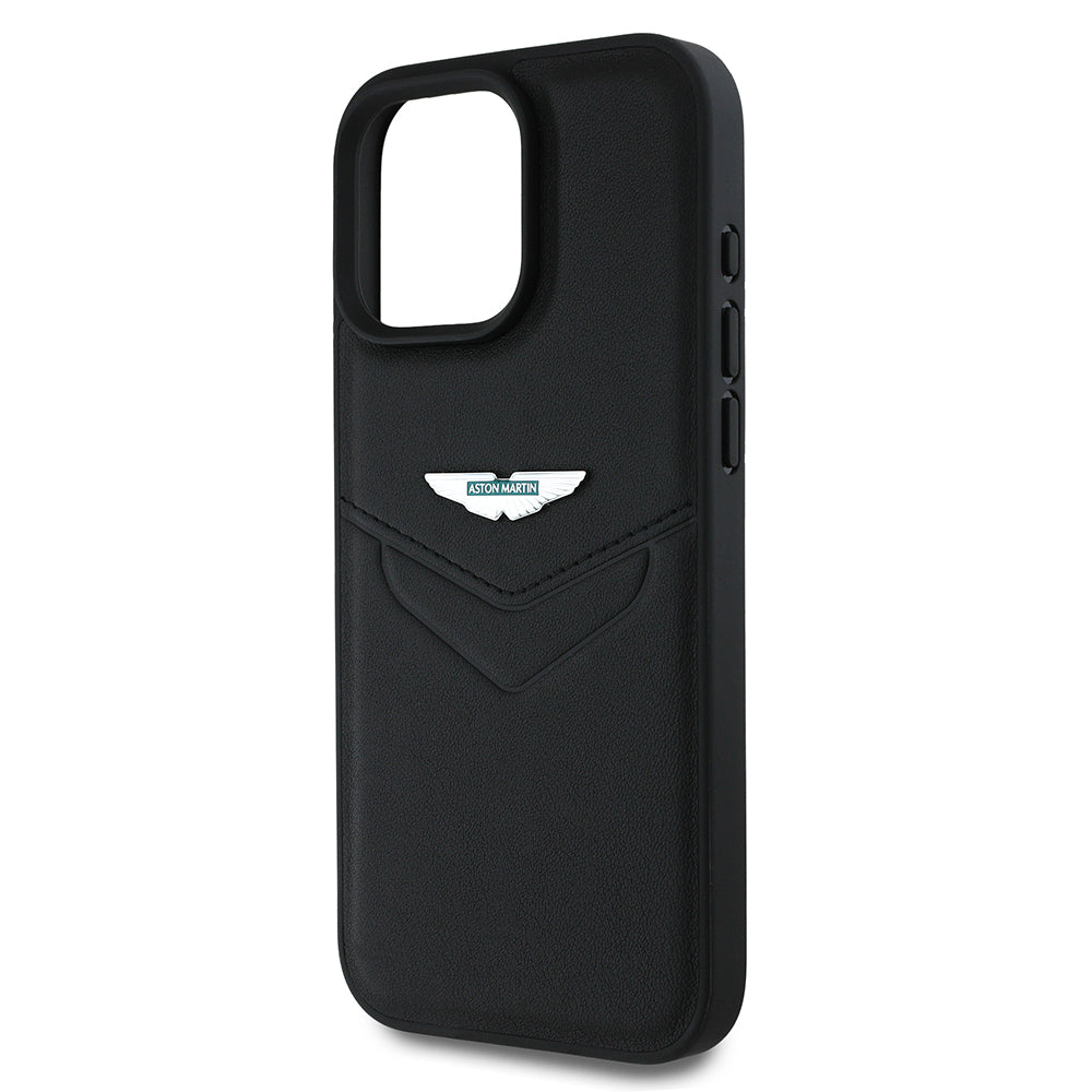 Apple iPhone 16 Pro Max Kılıf Aston Martin Orjinal Lisanslı Victory Dizayn PU Deri Metal Logolu Kapak Siyah