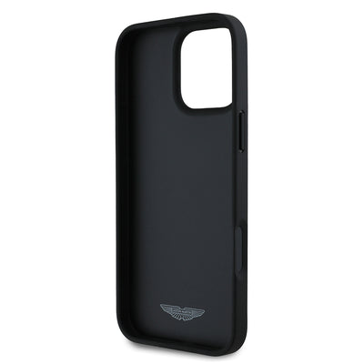 Apple iPhone 16 Pro Max Kılıf Aston Martin Orjinal Lisanslı Victory Dizayn PU Deri Metal Logolu Kapak Siyah