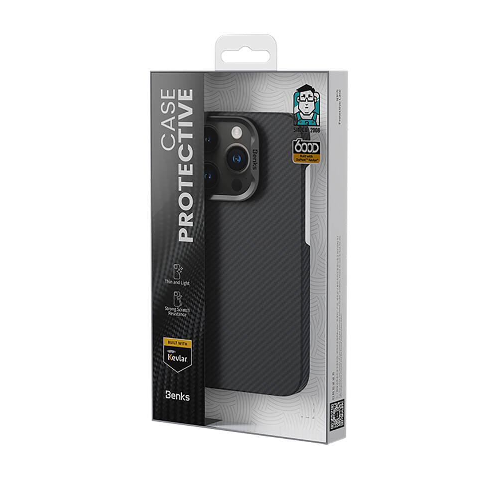 Apple iPhone 16 Pro Max Kılıf Benks Magsafe Şarj Özellikli Magnetik ArmorAir 600D Kevlar Fiber Kapak Siyah
