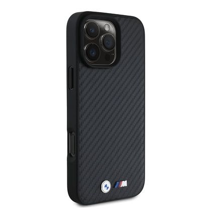 iPhone 16 Pro Max Kılıf BMW Orjinal Lisanslı Karbon Fiber Tasarımlı ve Metal Logolu PU Deri Kılıf