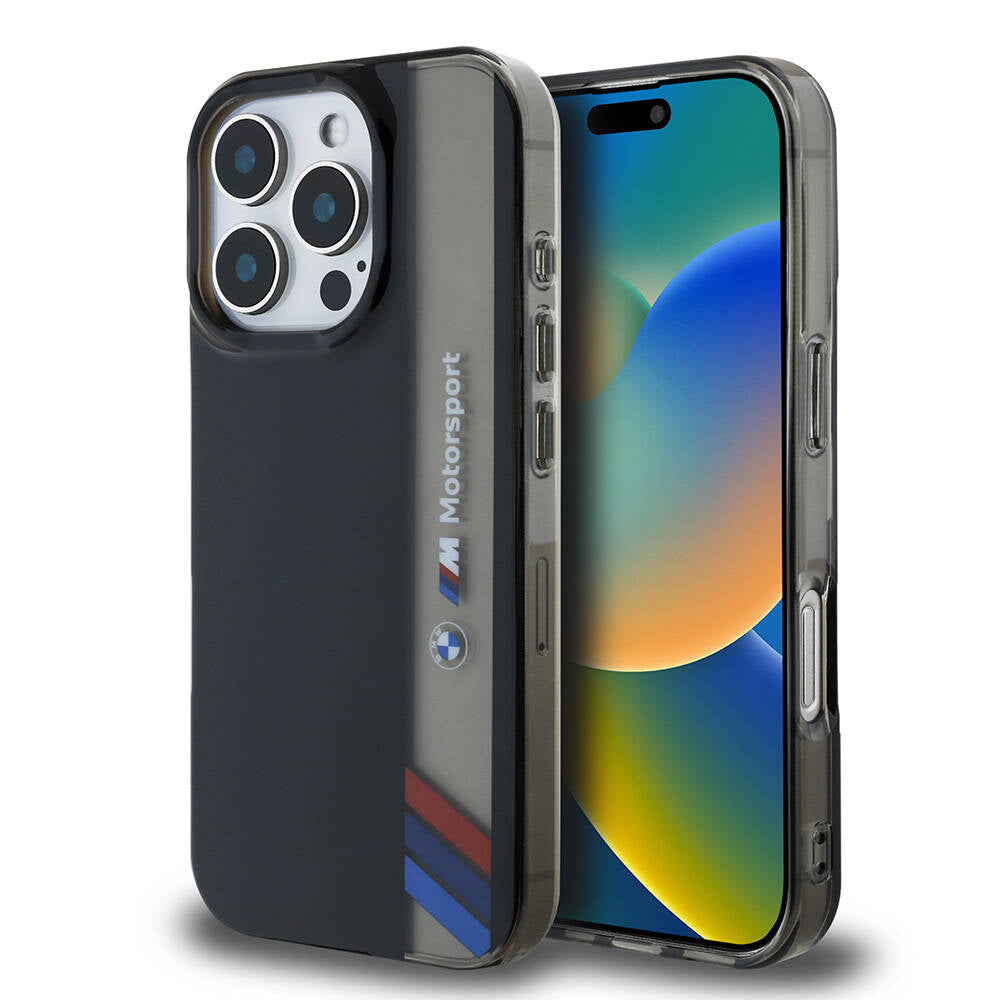 iPhone 16 Pro Max Kılıf BMW Orjinal Lisanslı M Logolu Üç Renk Çizgili Motorsport Vertical Stripe Kılıf