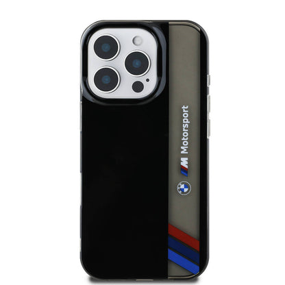 iPhone 16 Pro Max Kılıf BMW Orjinal Lisanslı M Logolu Üç Renk Çizgili Motorsport Vertical Stripe Kılıf
