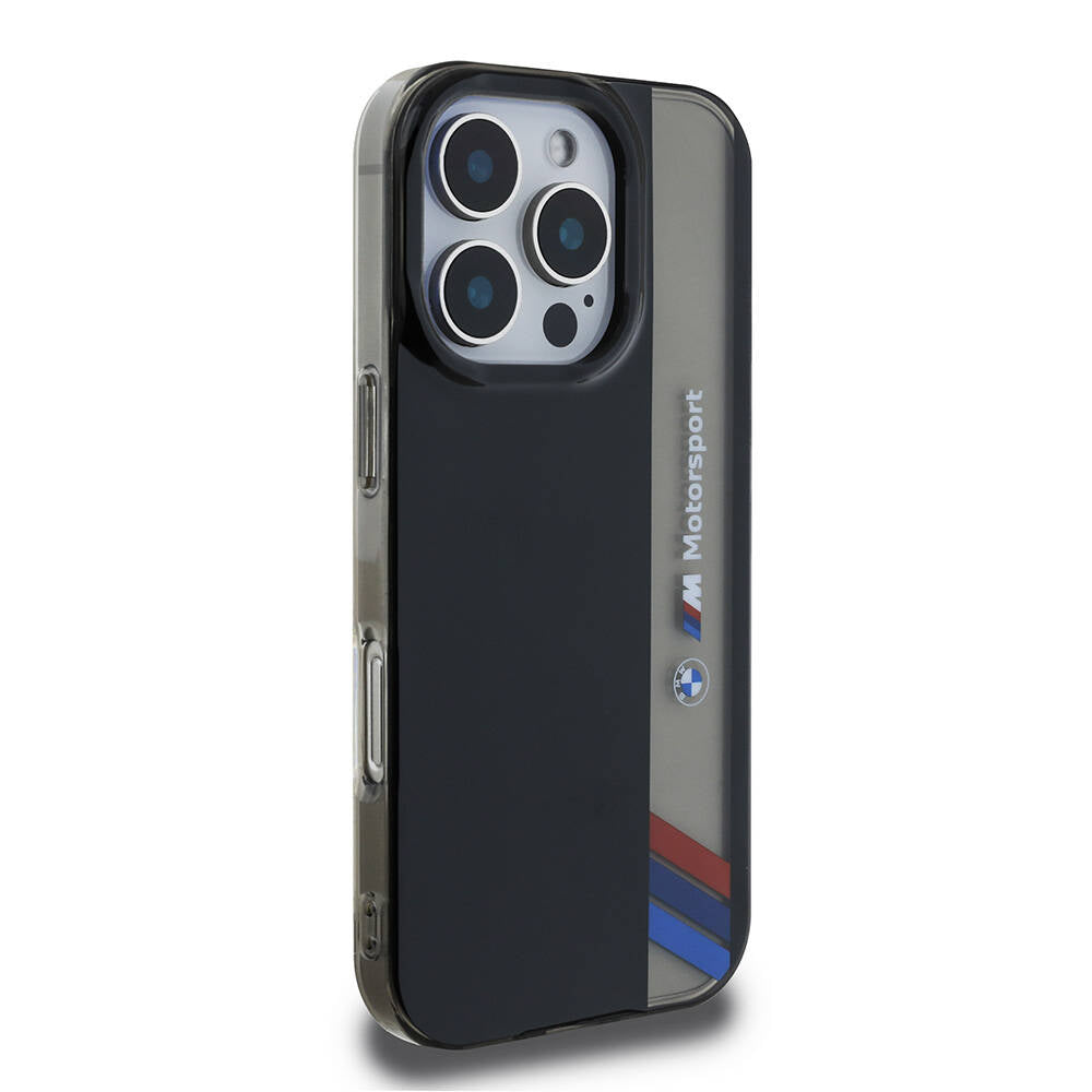 iPhone 16 Pro Max Kılıf BMW Orjinal Lisanslı M Logolu Üç Renk Çizgili Motorsport Vertical Stripe Kılıf