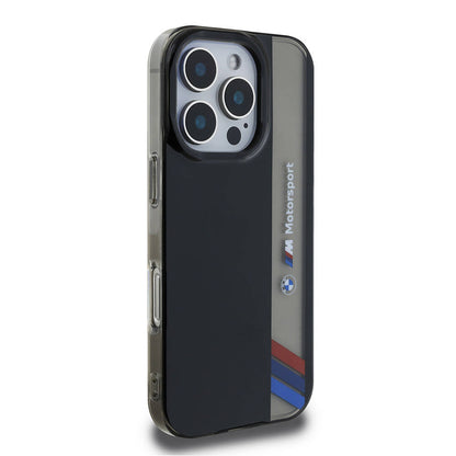 iPhone 16 Pro Max Kılıf BMW Orjinal Lisanslı M Logolu Üç Renk Çizgili Motorsport Vertical Stripe Kılıf