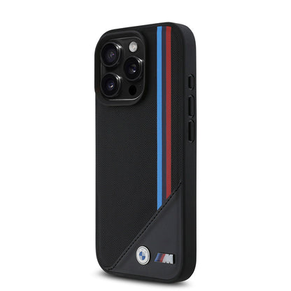 iPhone 16 Pro Max Kılıf BMW Orjinal Lisanslı M-safe Şarj Özellikli M Logolu Üç Çizgili Dikiş Detaylı Meshed Tricolor Stripes Kılıf