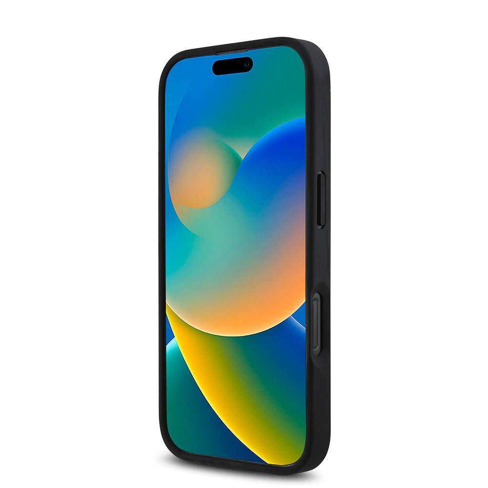 Apple iPhone 16 Pro Max Kılıf BMW Orjinal Lisanslı Magsafe Şarj Özellikli M Logolu Üç Çizgili Dikiş Detaylı Meshed Tricolor Stripes Kapak Siyah