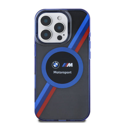 Apple iPhone 16 Pro Max Kılıf BMW Orjinal Lisanslı Magsafe Şarj Özellikli M Logolu Üç Renk Çizgili Motorsport Circle Kapak Lacivert
