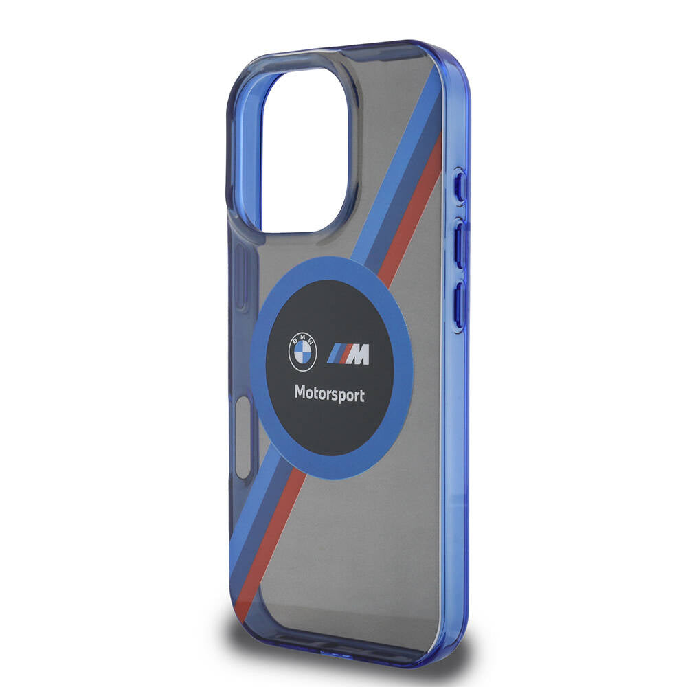 Apple iPhone 16 Pro Max Kılıf BMW Orjinal Lisanslı Magsafe Şarj Özellikli M Logolu Üç Renk Çizgili Motorsport Circle Kapak Lacivert