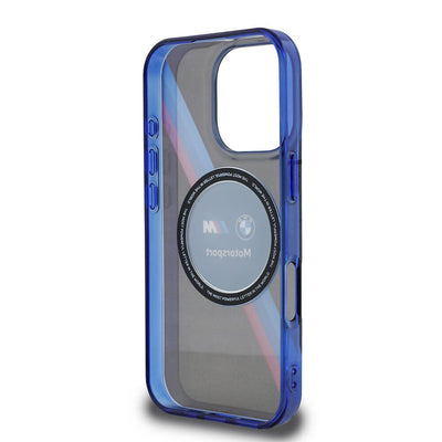 Apple iPhone 16 Pro Max Kılıf BMW Orjinal Lisanslı Magsafe Şarj Özellikli M Logolu Üç Renk Çizgili Motorsport Circle Kapak Lacivert