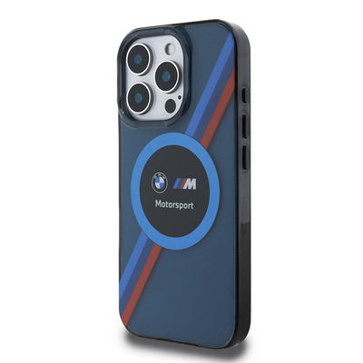 Apple iPhone 16 Pro Max Kılıf BMW Orjinal Lisanslı Magsafe Şarj Özellikli M Logolu Üç Renk Çizgili Motorsport Circle Kapak Lacivert