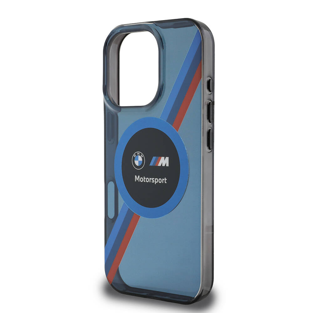 Apple iPhone 16 Pro Max Kılıf BMW Orjinal Lisanslı Magsafe Şarj Özellikli M Logolu Üç Renk Çizgili Motorsport Circle Kapak Lacivert
