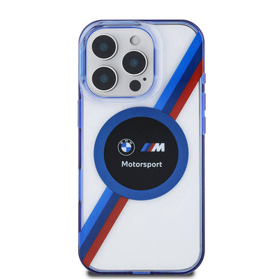 Apple iPhone 16 Pro Max Kılıf BMW Orjinal Lisanslı Magsafe Şarj Özellikli M Logolu Üç Renk Çizgili Motorsport Circle Kapak Lacivert