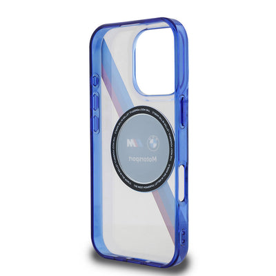 Apple iPhone 16 Pro Max Kılıf BMW Orjinal Lisanslı Magsafe Şarj Özellikli M Logolu Üç Renk Çizgili Motorsport Circle Kapak Siyah