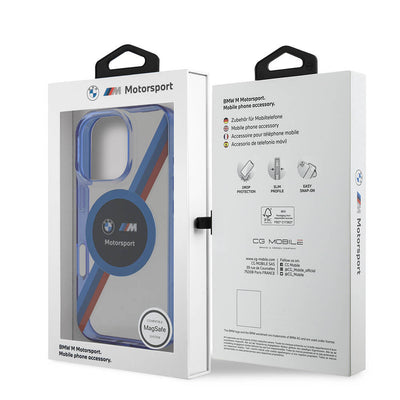 Apple iPhone 16 Pro Max Kılıf BMW Orjinal Lisanslı Magsafe Şarj Özellikli M Logolu Üç Renk Çizgili Motorsport Circle Kapak Lacivert