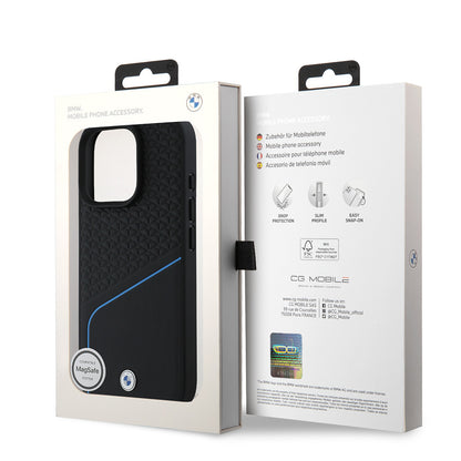 iPhone 16 Pro Max Kılıf BMW Orjinal Lisanslı M-safe Şarj Özellikli Metal Logolu Dokulu ve Çizgili Deri Kılıf