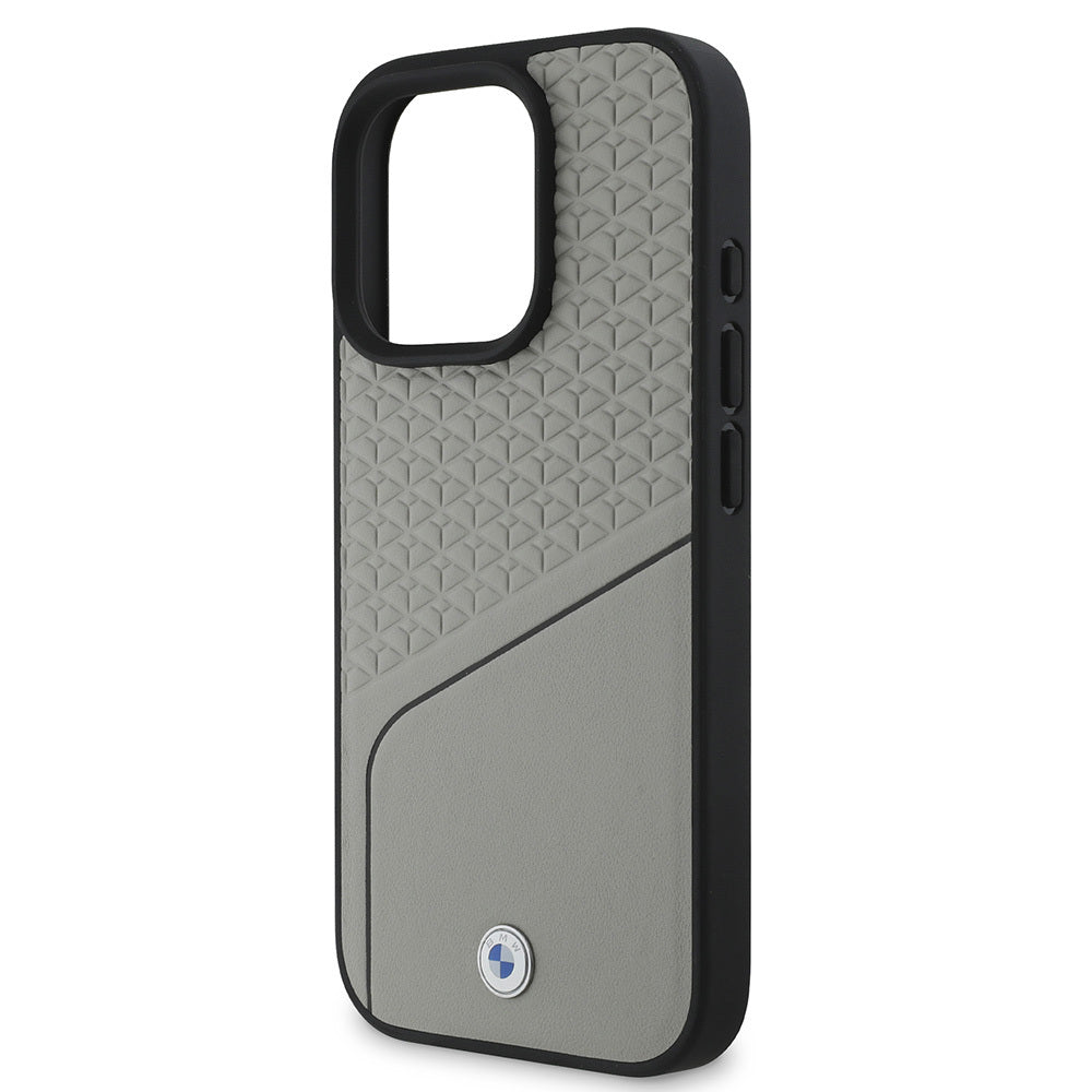 iPhone 16 Pro Max Kılıf BMW Orjinal Lisanslı M-safe Şarj Özellikli Metal Logolu Dokulu ve Çizgili Deri Kılıf