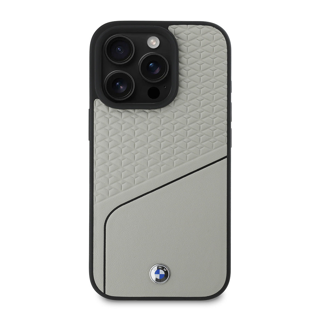 iPhone 16 Pro Max Kılıf BMW Orjinal Lisanslı M-safe Şarj Özellikli Metal Logolu Dokulu ve Çizgili Deri Kılıf