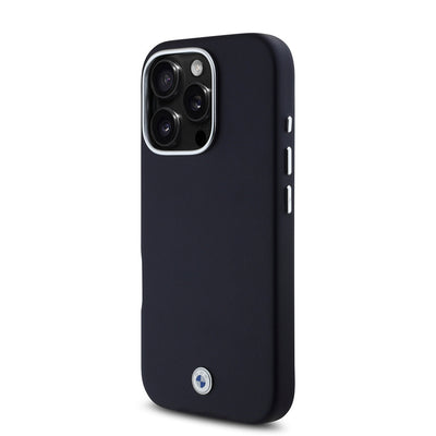 Apple iPhone 16 Pro Max Kılıf BMW Orjinal Lisanslı Magsafe Şarj Özellikli Metal Logolu Tam Kaplama Deri Kapak Lacivert