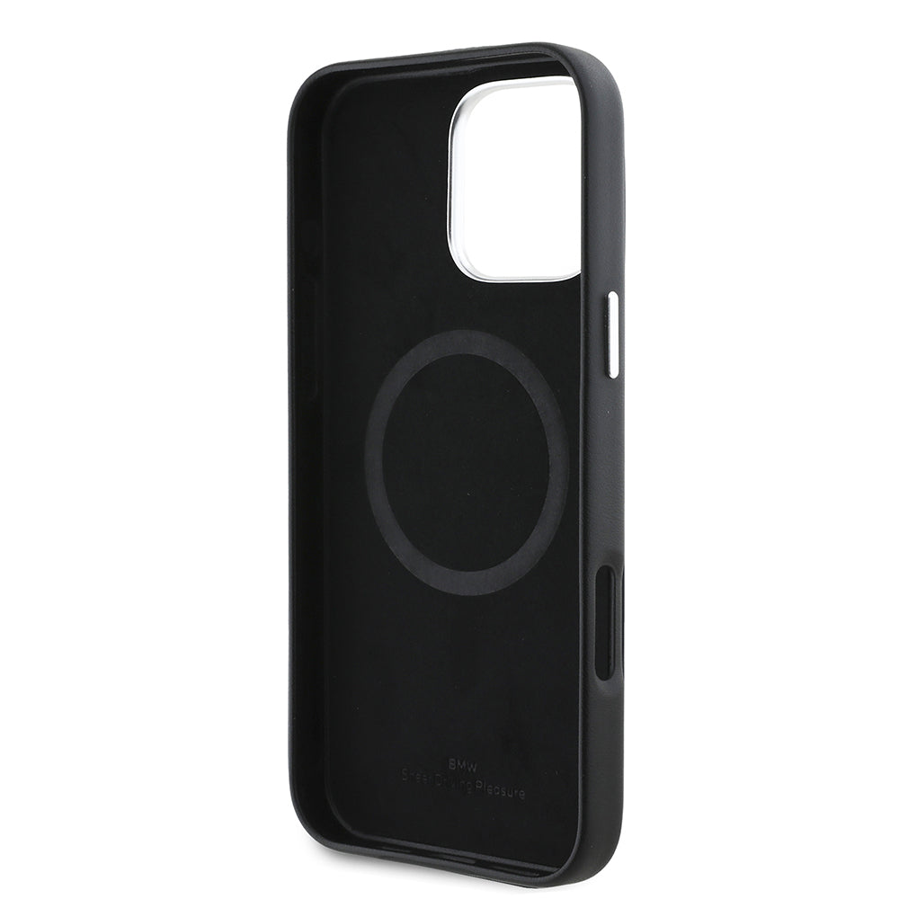 iPhone 16 Pro Max Kılıf BMW Orjinal Lisanslı M-safe Şarj Özellikli Metal Logolu Tam Kaplama Deri Kılıf