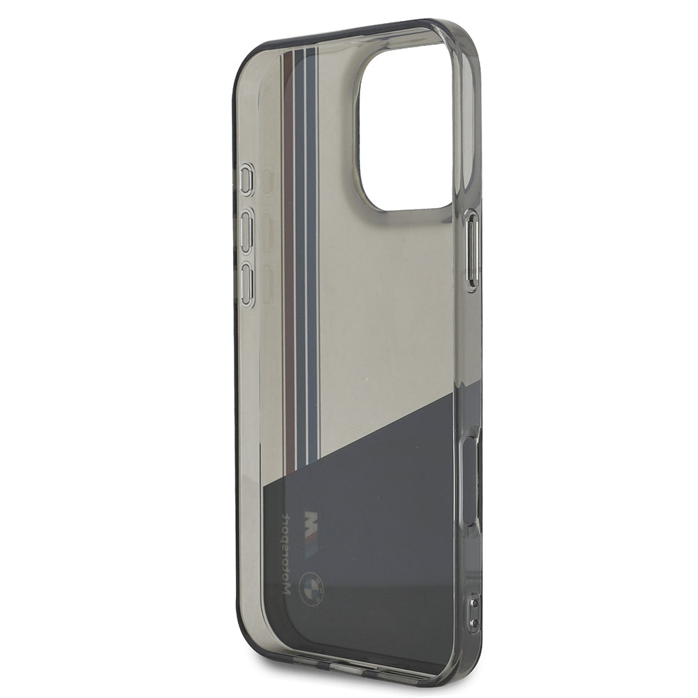 iPhone 16 Pro Max Kılıf BMW Orjinal Lisanslı Yarı Transparan M Dizayn Çizgili Kılıf