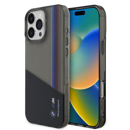 iPhone 16 Pro Max Kılıf BMW Orjinal Lisanslı Yarı Transparan M Dizayn Çizgili Kılıf