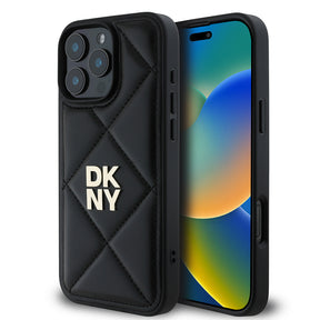 Apple iPhone 16 Pro Max Kılıf DKNY Orjinal Lisanslı Kapitone Tasarımlı Metal Logolu Deri Kapak