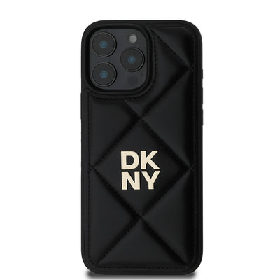 Apple iPhone 16 Pro Max Kılıf DKNY Orjinal Lisanslı Kapitone Tasarımlı Metal Logolu Deri Kapak Siyah