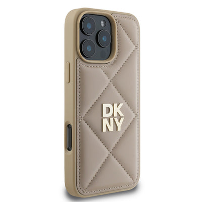 Apple iPhone 16 Pro Max Kılıf DKNY Orjinal Lisanslı Kapitone Tasarımlı Metal Logolu Deri Kapak Siyah