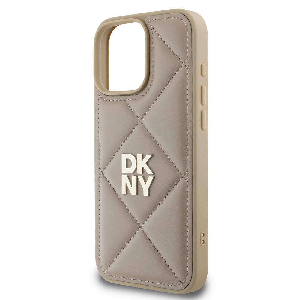 Apple iPhone 16 Pro Max Kılıf DKNY Orjinal Lisanslı Kapitone Tasarımlı Metal Logolu Deri Kapak Siyah