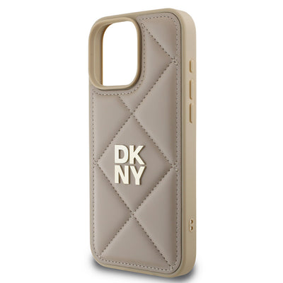 Apple iPhone 16 Pro Max Kılıf DKNY Orjinal Lisanslı Kapitone Tasarımlı Metal Logolu Deri Kapak Siyah