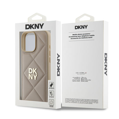 iPhone 16 Pro Max Kılıf DKNY Orjinal Lisanslı Kapitone Tasarımlı Metal Logolu Deri Kılıf