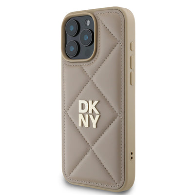 Apple iPhone 16 Pro Max Kılıf DKNY Orjinal Lisanslı Kapitone Tasarımlı Metal Logolu Deri Kapak Siyah