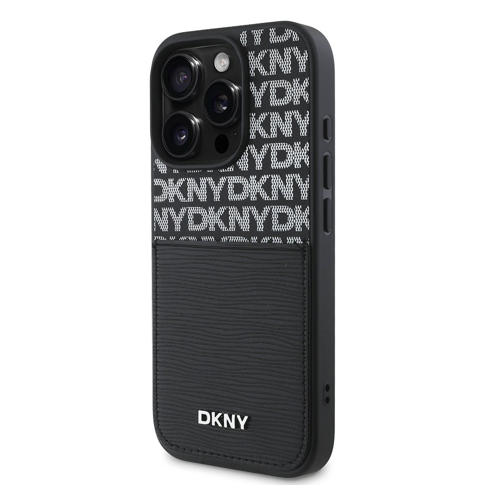 iPhone 16 Pro Max Kılıf DKNY Orjinal Lisanslı Kartlıklı 3D Yazılı Repeat Texture Pattern Kılıf