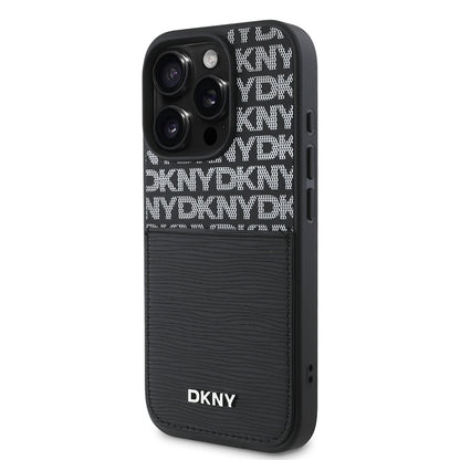 iPhone 16 Pro Max Kılıf DKNY Orjinal Lisanslı Kartlıklı 3D Yazılı Repeat Texture Pattern Kılıf