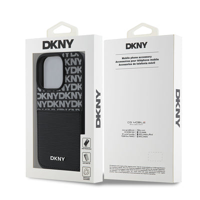 Apple iPhone 16 Pro Max Kılıf DKNY Orjinal Lisanslı Kartlıklı 3D Yazılı Repeat Texture Pattern Kapak Siyah