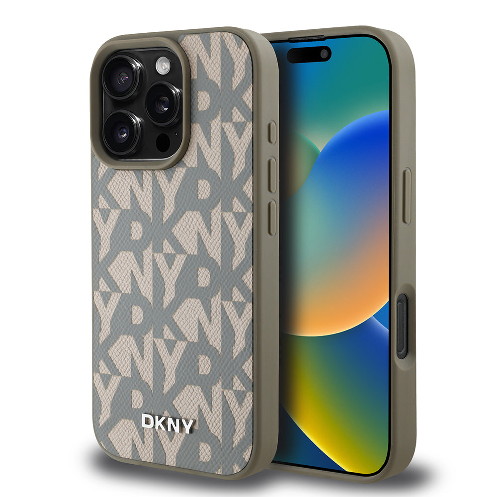 iPhone 16 Pro Max Kılıf DKNY Orjinal Lisanslı M-safe Şarj Özellikli 3D Yazılı Grid Pattern Kılıf