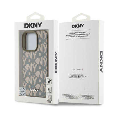 Apple iPhone 16 Pro Max Kılıf DKNY Orjinal Lisanslı M-safe Şarj Özellikli 3D Yazılı Grid Pattern Kapak Gri