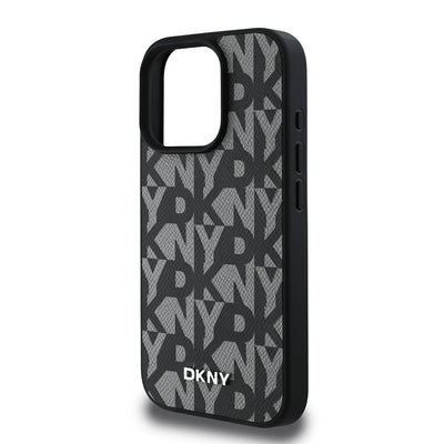 Apple iPhone 16 Pro Max Kılıf DKNY Orjinal Lisanslı M-safe Şarj Özellikli 3D Yazılı Grid Pattern Kapak Gri