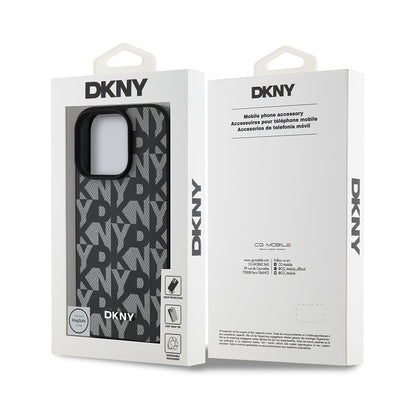 Apple iPhone 16 Pro Max Kılıf DKNY Orjinal Lisanslı M-safe Şarj Özellikli 3D Yazılı Grid Pattern Kapak Gri
