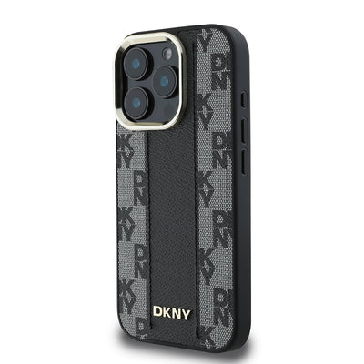 Apple iPhone 16 Pro Max Kılıf DKNY Orjinal Lisanslı Magsafe Şarj Özellikli 3D Yazılı Checkered Pattern Kapak Siyah