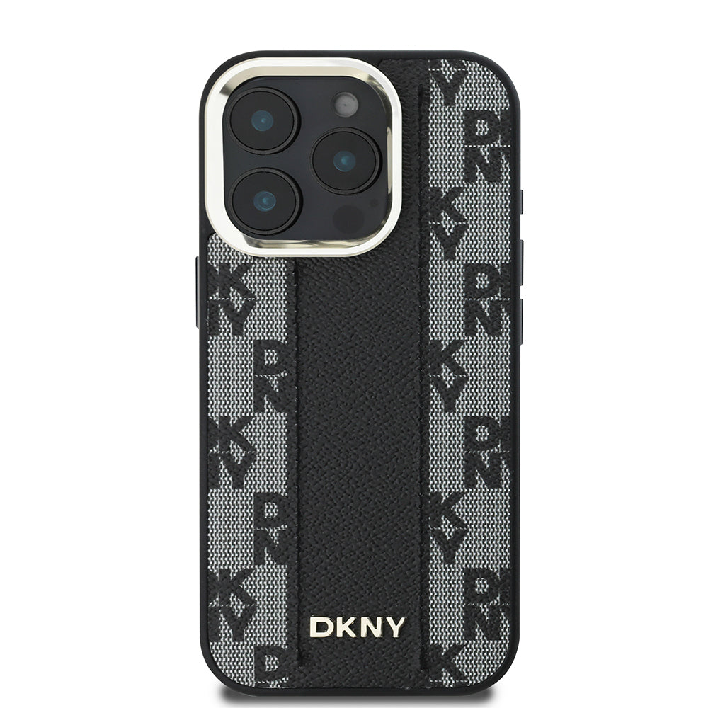 Apple iPhone 16 Pro Max Kılıf DKNY Orjinal Lisanslı Magsafe Şarj Özellikli 3D Yazılı Checkered Pattern Kapak Siyah