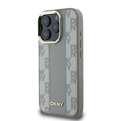Apple iPhone 16 Pro Max Kılıf DKNY Orjinal Lisanslı Magsafe Şarj Özellikli 3D Yazılı Checkered Pattern Kapak Siyah