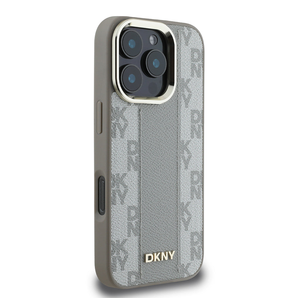 Apple iPhone 16 Pro Max Kılıf DKNY Orjinal Lisanslı Magsafe Şarj Özellikli 3D Yazılı Checkered Pattern Kapak Siyah