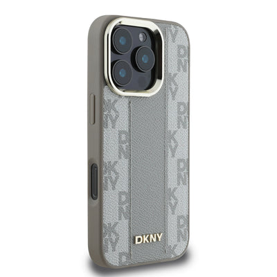 Apple iPhone 16 Pro Max Kılıf DKNY Orjinal Lisanslı Magsafe Şarj Özellikli 3D Yazılı Checkered Pattern Kapak Siyah